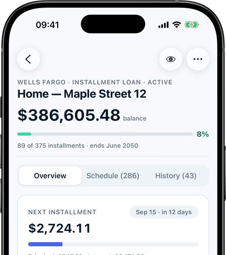 Loan details: installment, terms and payoff progress in one view