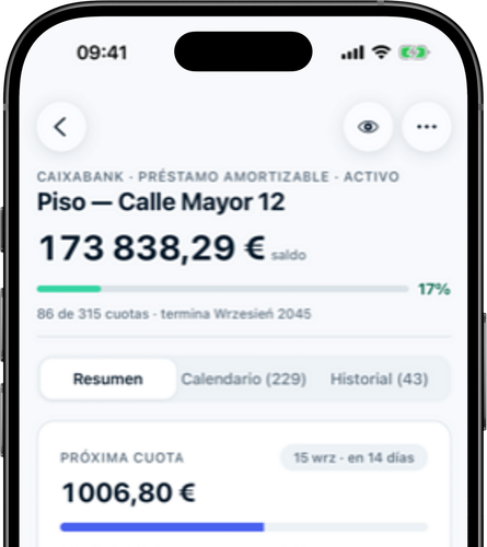 Detalles del préstamo: cuota, condiciones y avance del pago en una sola vista