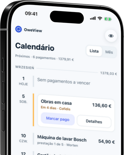 Cada pagamento em uma única linha do tempo, com totais mensais